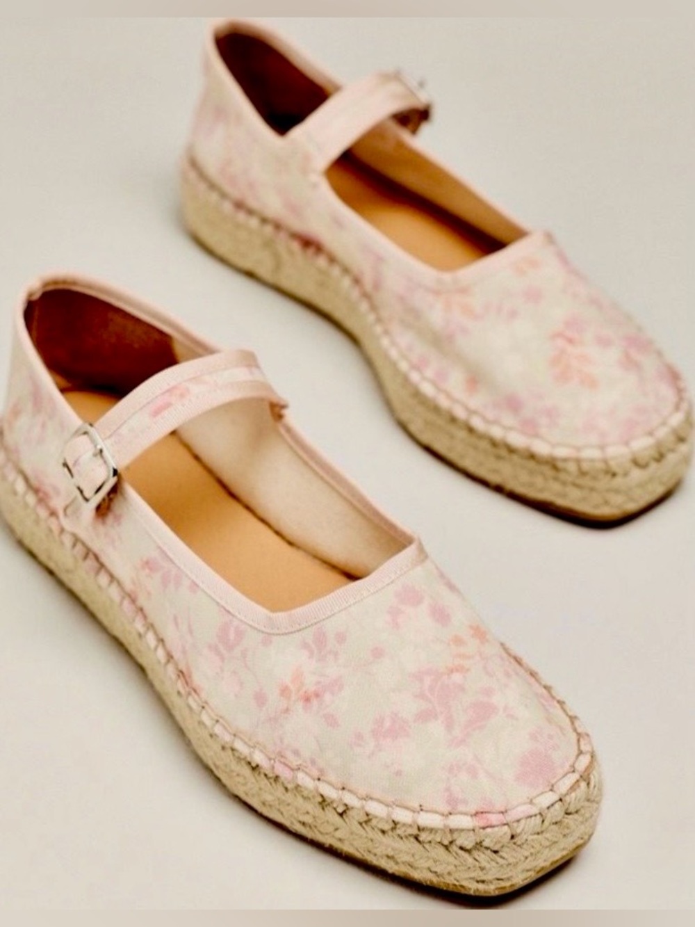 Anthropologie Maeve Blush Pink/Ivory Mary Jane Espadrilles: Size 38 (fits 6.5-7)